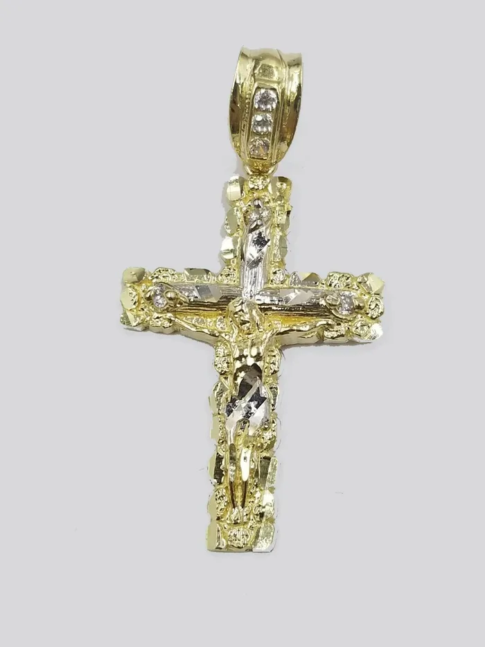 10k Yellow Gold Men Crucifix Cross CharmPendant Diamond Cut Jesus REAL Gold and Diamond Necklaces