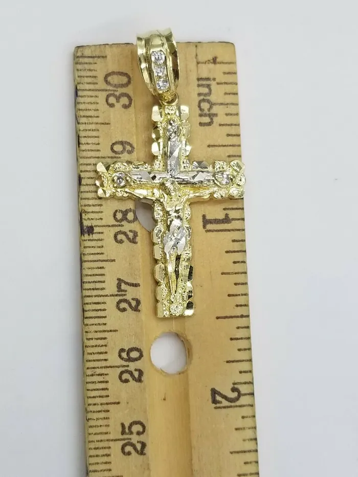 10k Yellow Gold Men Crucifix Cross CharmPendant Diamond Cut Jesus REAL Gold and Diamond Necklaces