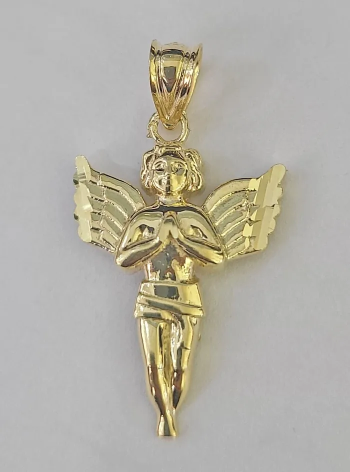 Charm Necklaces Gold and Diamond 10K Real Praying Hands Charm Pendant Yellow Gold Genuine