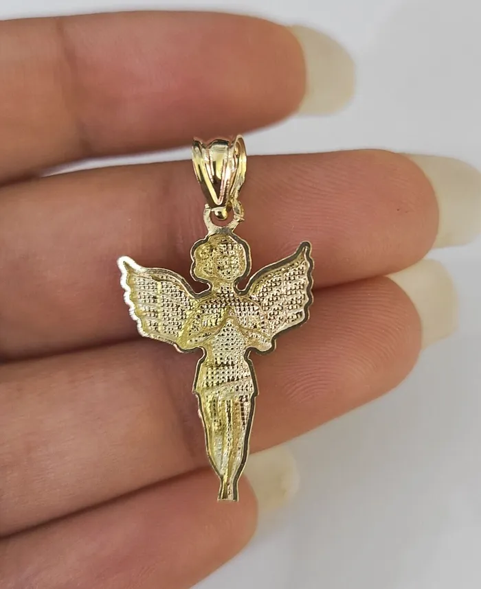 Charm Necklaces Gold and Diamond 10K Real Praying Hands Charm Pendant Yellow Gold Genuine