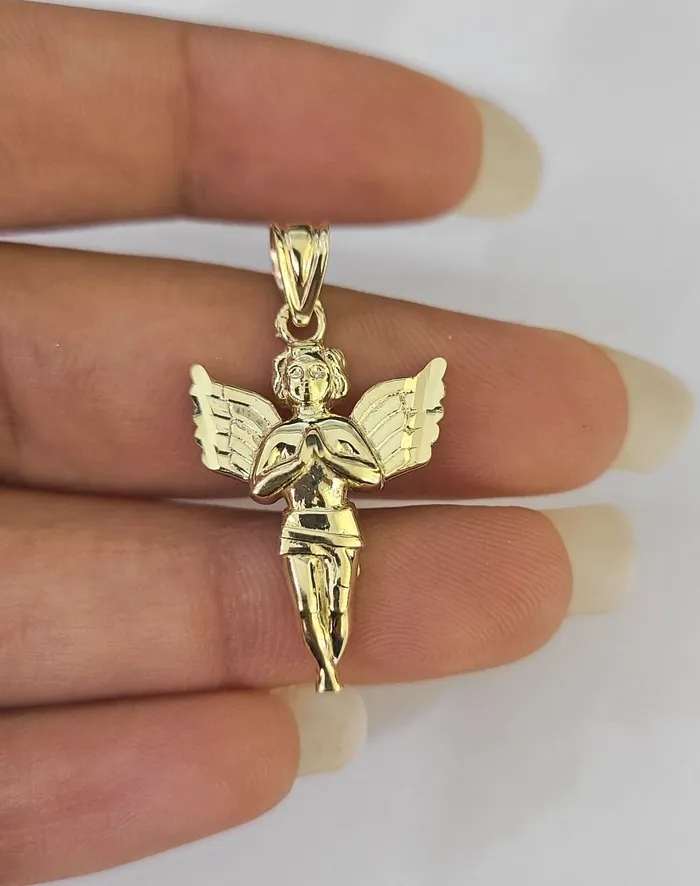 Charm Necklaces Gold and Diamond 10K Real Praying Hands Charm Pendant Yellow Gold Genuine