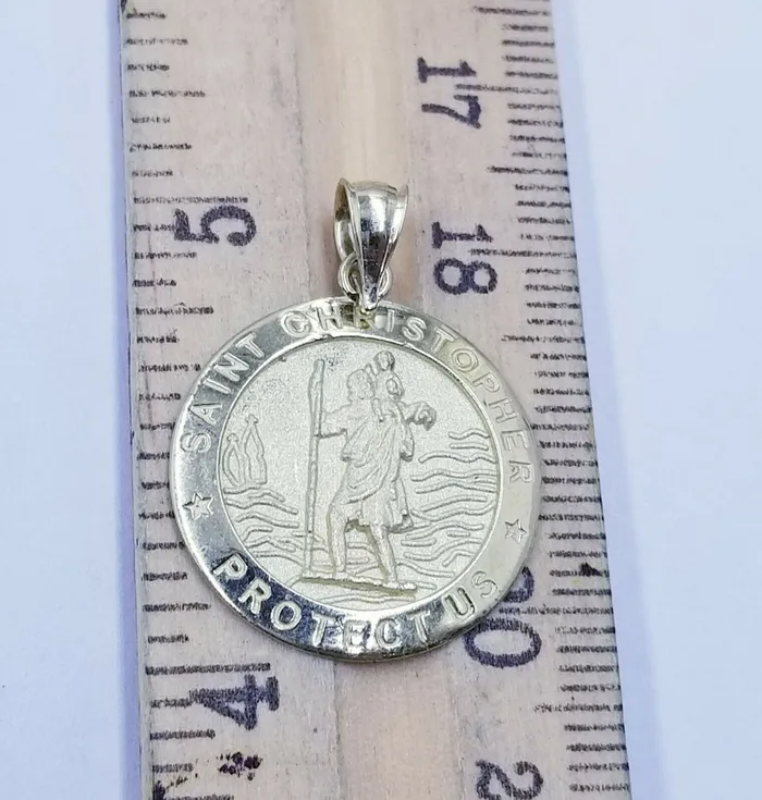 Charm Necklaces Gold and Diamond 10k Yellow Gold Saint Christopher Pendant Charm 25mm 18 28 Rope Chain Real