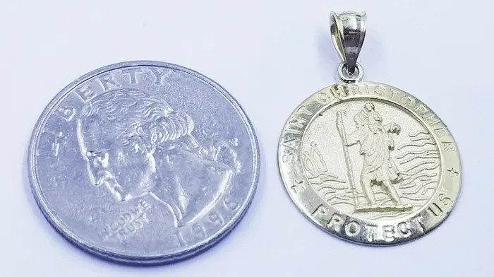 Charm Necklaces Gold and Diamond 10k Yellow Gold Saint Christopher Pendant Charm 25mm 18 28 Rope Chain Real