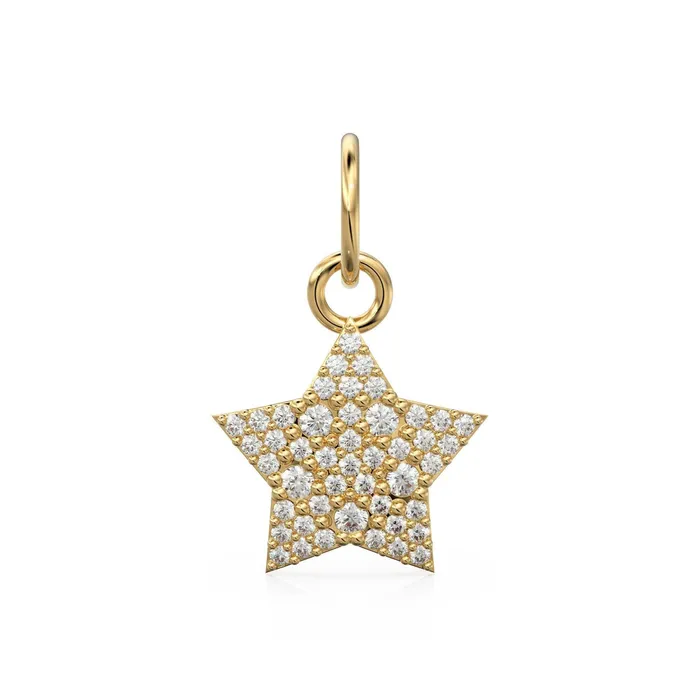 Charm Necklaces Jalvi Co Diamond Solid Gold Pave Star Charm 18k Gold Star Pendant Petite Brilliant Diamond Charm Solid Gold Star Charm Charm for Bracelets