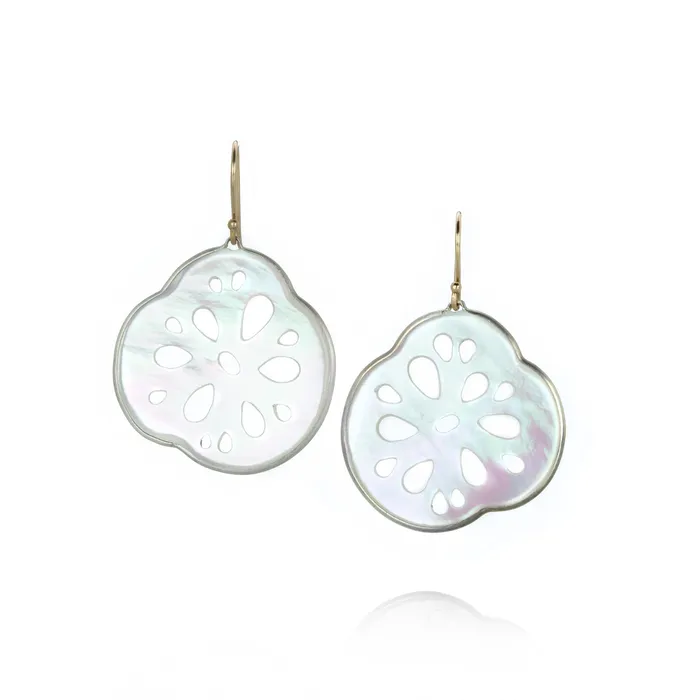 Earrings Annette Ferdinandsen Small Carved Mother of Pearl Lotus Root Earrings