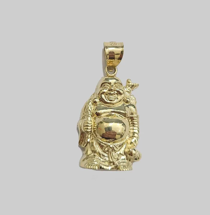 Globalwatches10 10k Yellow Gold Lucky Laughing Buddha Charm Religious Pendant Smiling Real 10Kt Charm Necklaces