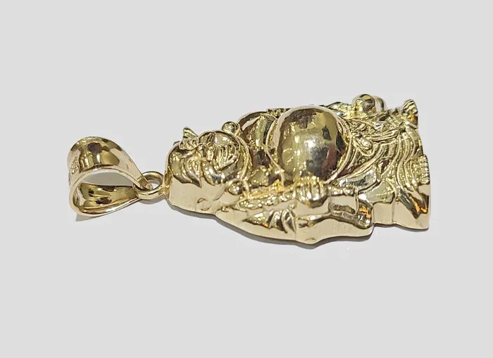 Globalwatches10 10k Yellow Gold Lucky Laughing Buddha Charm Religious Pendant Smiling Real 10Kt Charm Necklaces