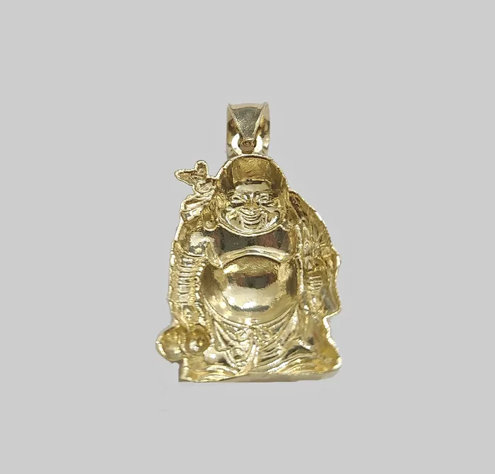 Globalwatches10 10k Yellow Gold Lucky Laughing Buddha Charm Religious Pendant Smiling Real 10Kt Charm Necklaces