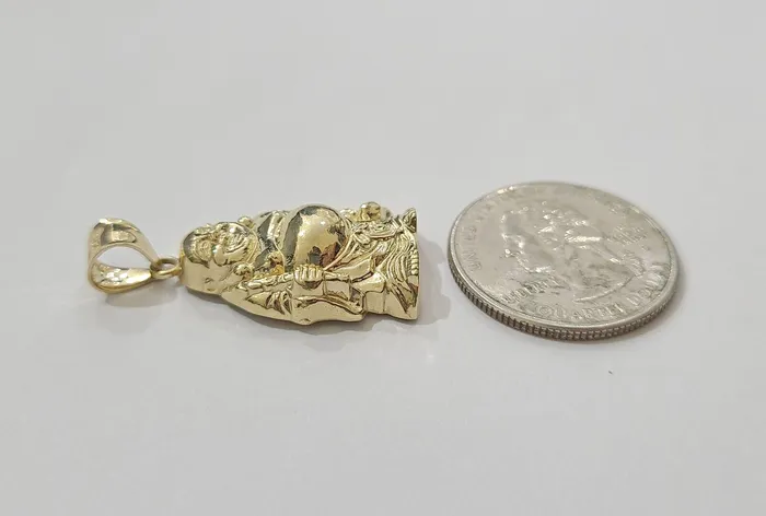 Globalwatches10 10k Yellow Gold Lucky Laughing Buddha Charm Religious Pendant Smiling Real 10Kt Charm Necklaces