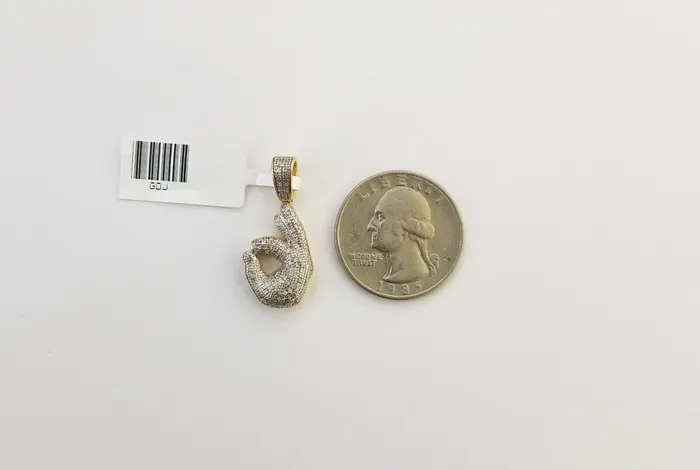 Globalwatches10 10k Yellow Gold OK Hand Emoji Real 030CT Diamond Pendant Okay 3D Mens Charm Charm Necklaces