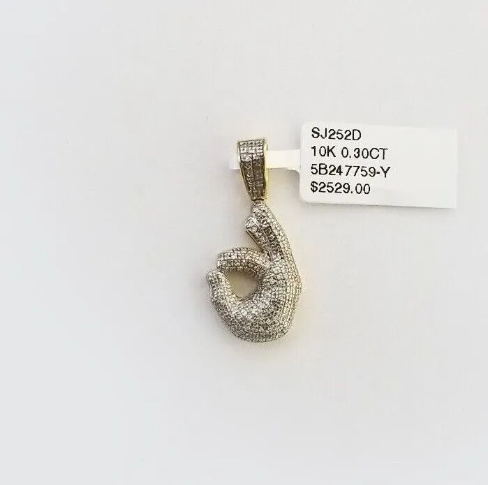 Globalwatches10 10k Yellow Gold OK Hand Emoji Real 030CT Diamond Pendant Okay 3D Mens Charm Charm Necklaces