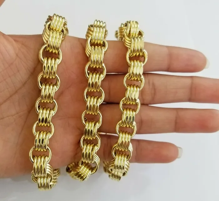 Globalwatches10 Necklaces Real 10k Gold Byzantine Chain 11mm 26 Inch Mens yellow gold necklace 10kt