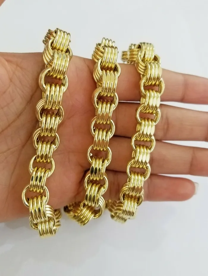Globalwatches10 Necklaces Real 10k Gold Byzantine Chain 11mm 26 Inch Mens yellow gold necklace 10kt