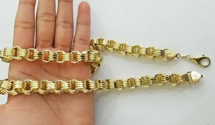 Globalwatches10 Necklaces Real 10k Gold Byzantine Chain 11mm 26 Inch Mens yellow gold necklace 10kt
