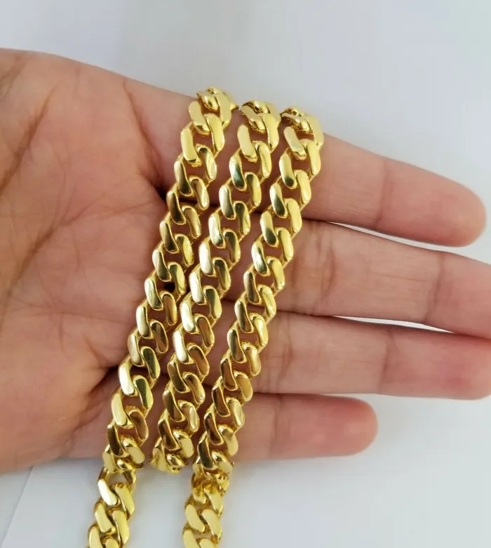 Globalwatches10 Necklaces Real 10k Gold Royal Miami Cuban Monaco Link Chain 8mm 22 yellow gold necklace