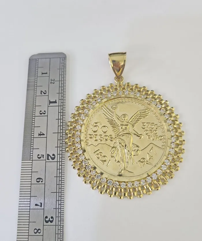 Gold and Diamond Charm Necklaces 10k Centenario Coin Charm Yellow Gold 50 Pesos 1947 MexicoMexican Coin 25