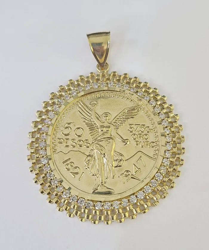 Gold and Diamond Charm Necklaces 10k Centenario Coin Charm Yellow Gold 50 Pesos 1947 MexicoMexican Coin 25