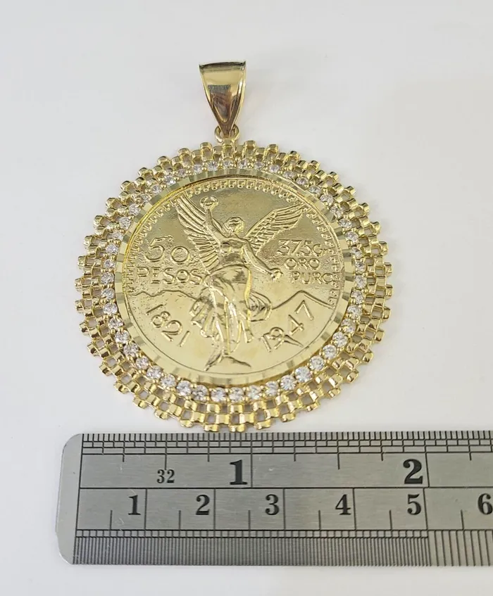 Gold and Diamond Charm Necklaces 10k Centenario Coin Charm Yellow Gold 50 Pesos 1947 MexicoMexican Coin 25