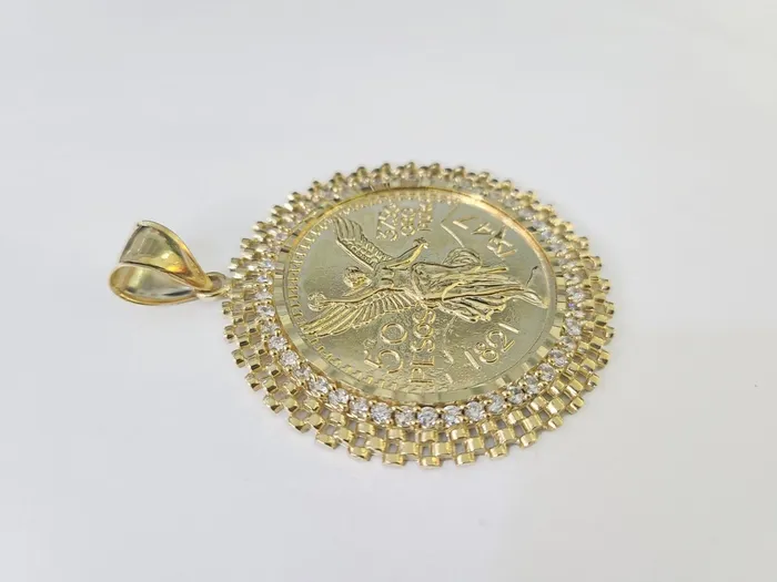 Gold and Diamond Charm Necklaces 10k Centenario Coin Charm Yellow Gold 50 Pesos 1947 MexicoMexican Coin 25