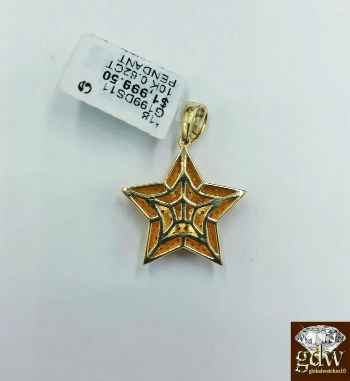Gold and Diamond Charm Necklaces 10k Real Yellow Gold Real Diamond Star Emoji Charm 18 Inch Miami Cuban CHAIN