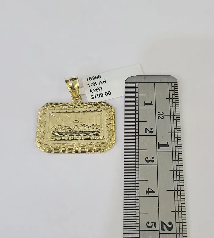 Gold and Diamond Charm Necklaces Real 10k 3mm Rope Chain Last Supper Pendant Charm 18 20 22 24 26 Set Yellow