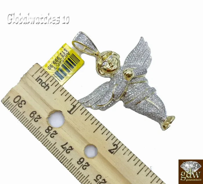 Gold and Diamond Charm Necklaces Solid 10k Gold Diamond Mens Praying Angel Charm Pendant real genuine Diamonds