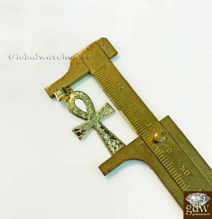 Gold and Diamond Necklaces 10k Gold Ankh Cross Charm Pendant with Miami Cuban Chain 22 24 26 28 Real