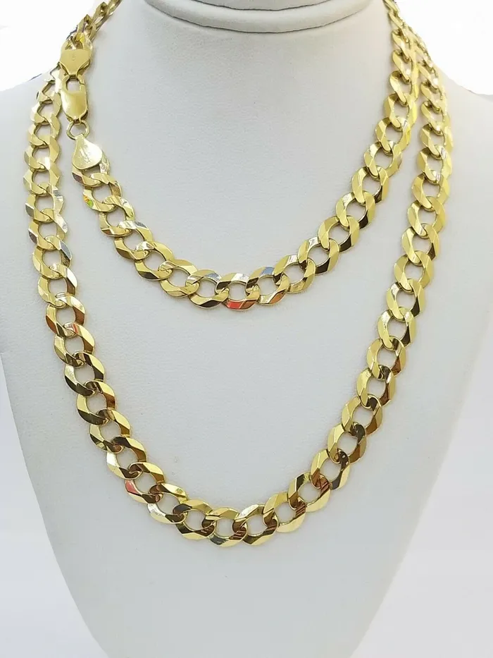 Gold and Diamond Necklaces Solid 9mm 14k Gold Cuban curb Link chain Necklace 2030 Authentic 14kt Mens Gold and Diamond Necklaces Solid 9mm 14k Gold Cuban curb Link chain Necklace 2030 Authentic 14kt Mens