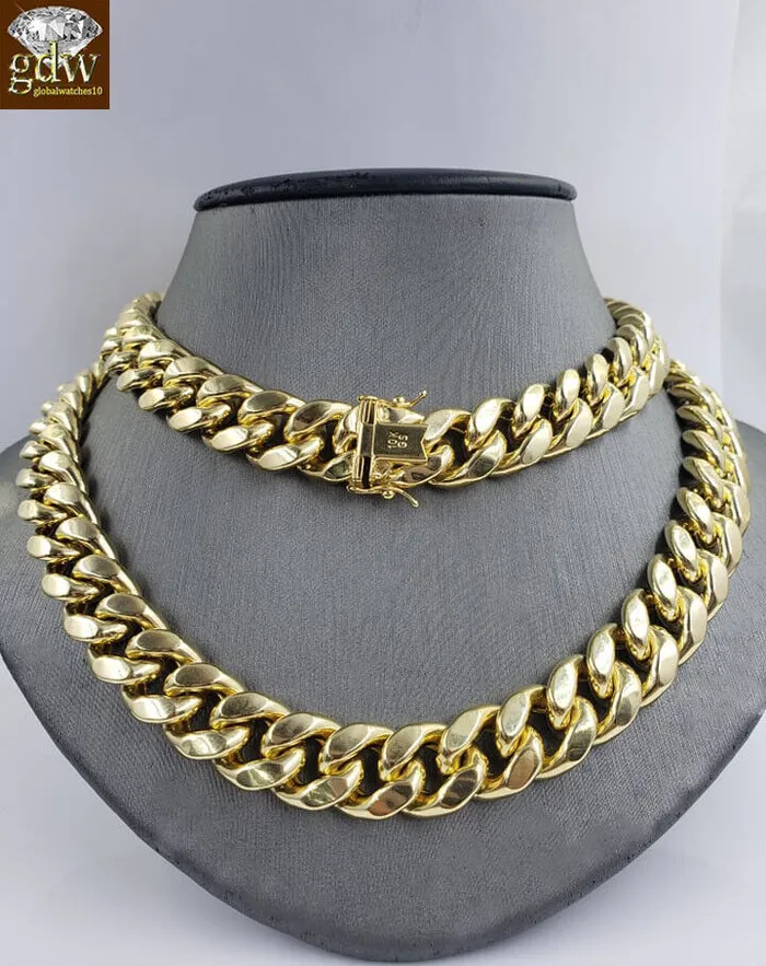 Gold and Diamond Real 12mm 28 Miami Cuban Chain 10k Yellow Gold Link Necklace Authentic 10k Necklaces Gold and Diamond Real 12mm 28 Miami Cuban Chain 10k Yellow Gold Link Necklace Authentic 10k Necklaces
