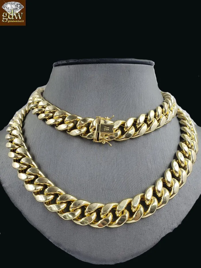 Gold and Diamond Real 12mm 28 Miami Cuban Chain 10k Yellow Gold Link Necklace Authentic 10k Necklaces
