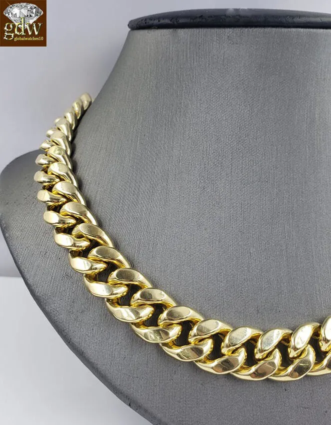 Gold and Diamond Real 12mm 28 Miami Cuban Chain 10k Yellow Gold Link Necklace Authentic 10k Necklaces