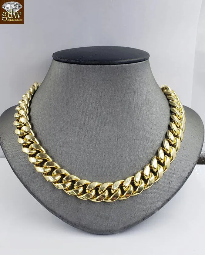Gold and Diamond Real 12mm 28 Miami Cuban Chain 10k Yellow Gold Link Necklace Authentic 10k Necklaces