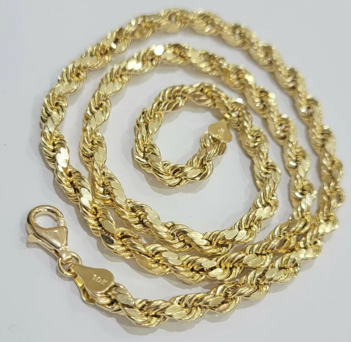Men Real 10k Yellow Gold Rope Chain Necklace 6mm 20 lobster clasp Gold and Diamond Necklaces Men Real 10k Yellow Gold Rope Chain Necklace 6mm 20 lobster clasp Gold and Diamond Necklaces