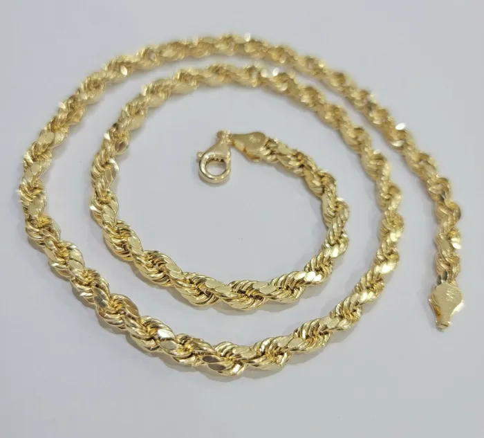 Men Real 10k Yellow Gold Rope Chain Necklace 6mm 20 lobster clasp Gold and Diamond Necklaces