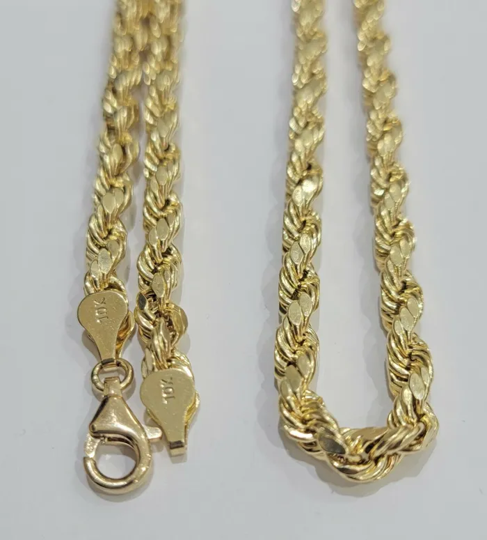 Men Real 10k Yellow Gold Rope Chain Necklace 6mm 20 lobster clasp Gold and Diamond Necklaces