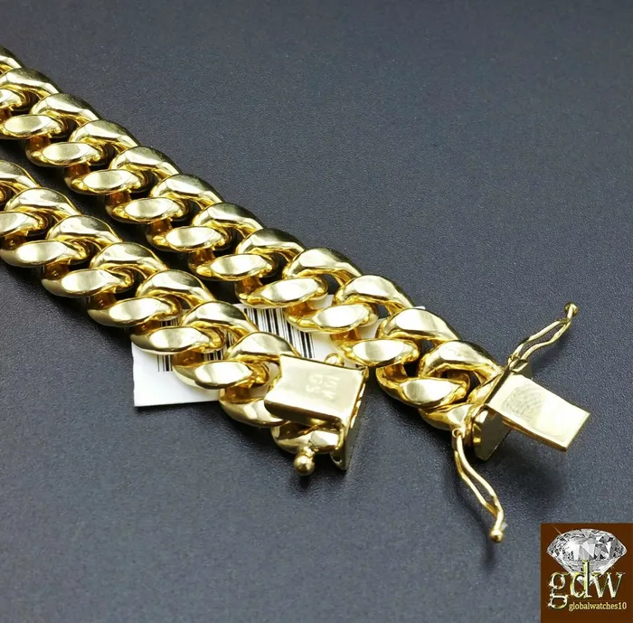 Mens 10k Yellow Gold Miami Cuban 10MM Box Clasp 24 Inch Chain Thick GlobalWatches10 Necklaces Mens 10k Yellow Gold Miami Cuban 10MM Box Clasp 24 Inch Chain Thick GlobalWatches10 Necklaces