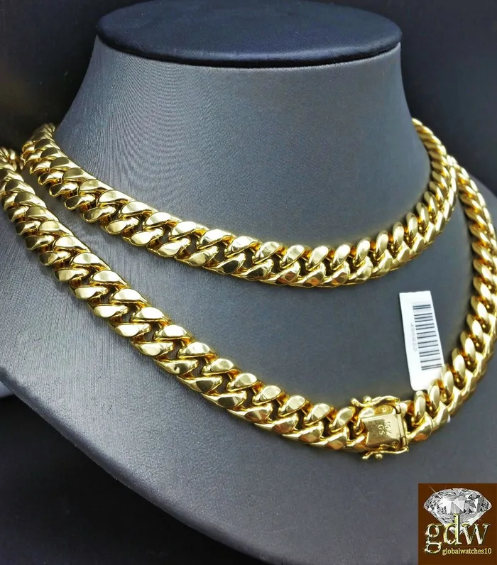 Mens 10k Yellow Gold Miami Cuban 10MM Box Clasp 24 Inch Chain Thick GlobalWatches10 Necklaces