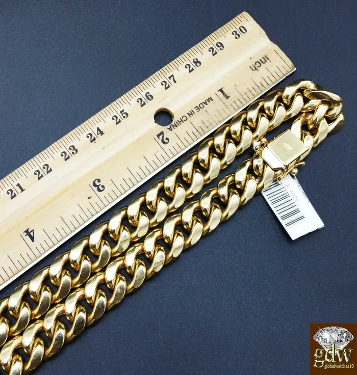 Mens 10k Yellow Gold Miami Cuban 10MM Box Clasp 24 Inch Chain Thick GlobalWatches10 Necklaces