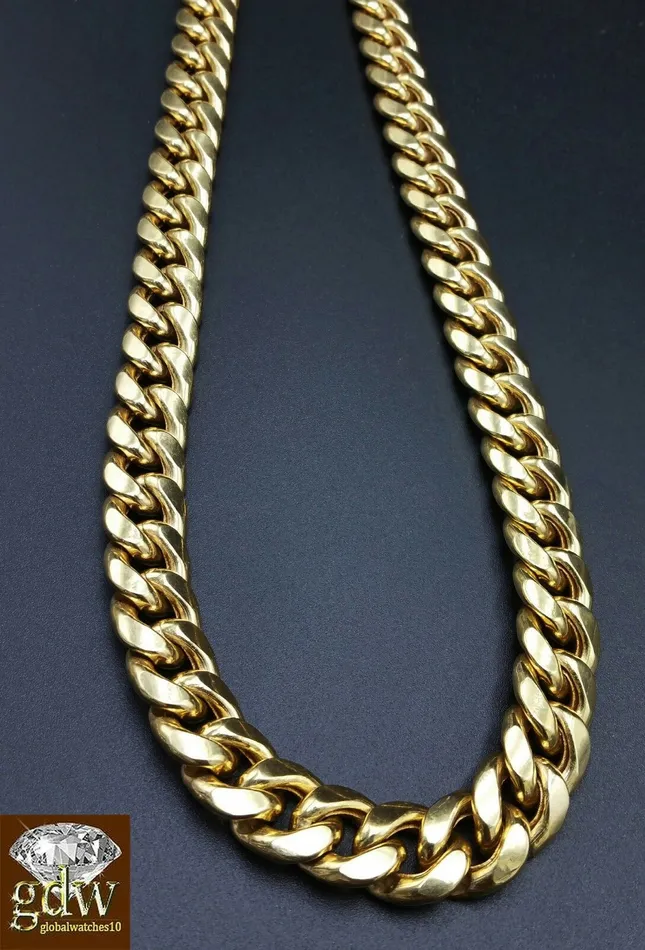 Mens 10k Yellow Gold Miami Cuban 10MM Box Clasp 24 Inch Chain Thick GlobalWatches10 Necklaces
