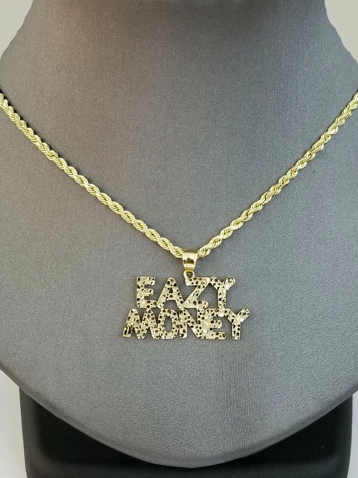 Necklaces 10k Gold Men Easy Money Pendant Rope Chain Necklace 25mm 18 20 22 24 26 28 Inch Gold and Diamond Necklaces 10k Gold Men Easy Money Pendant Rope Chain Necklace 25mm 18 20 22 24 26 28 Inch Gold and Diamond