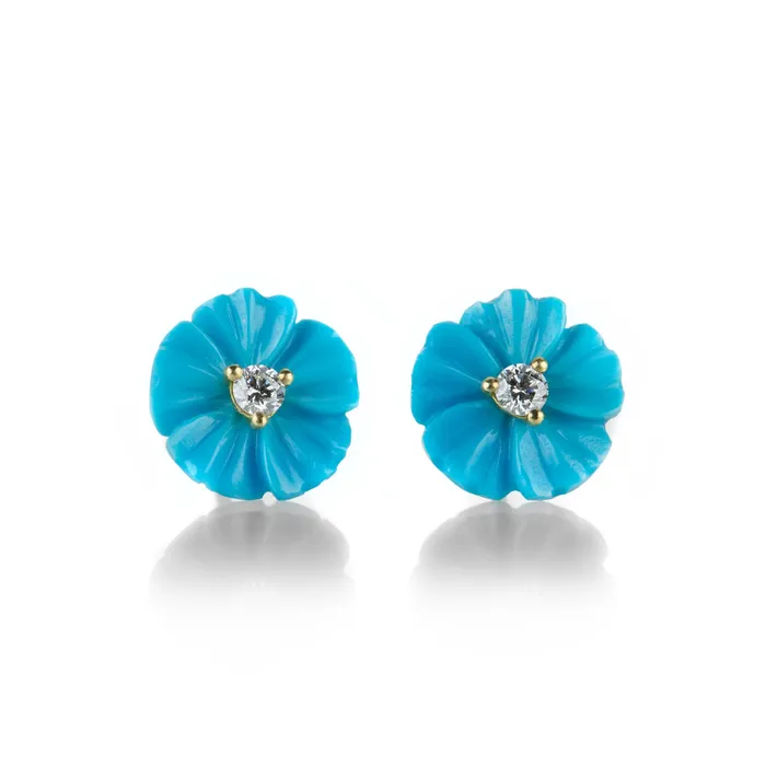 Paul Morelli Earrings Turquoise Flower Stud Earrings with Diamonds