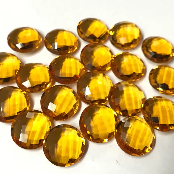 PreStyled Sets Beads Supplies USA Gold Citrine Quartz Faceted Coin Loose Gemstone Matching Pair Beads 6pc 12mm