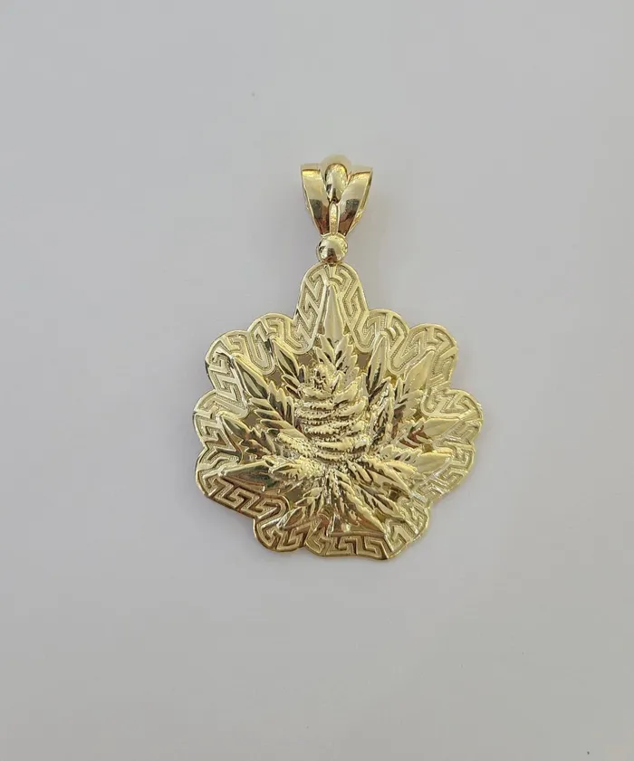 PreStyled Sets Globatwatches10 10K Real Yellow Gold Marijuana Leaf Charm Pendant High Weed Gold 10kt
