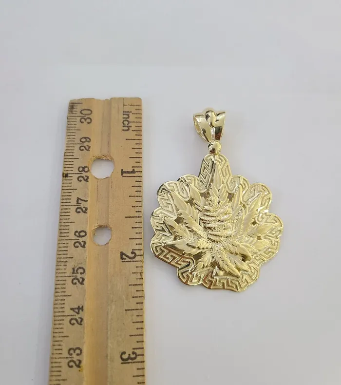 PreStyled Sets Globatwatches10 10K Real Yellow Gold Marijuana Leaf Charm Pendant High Weed Gold 10kt