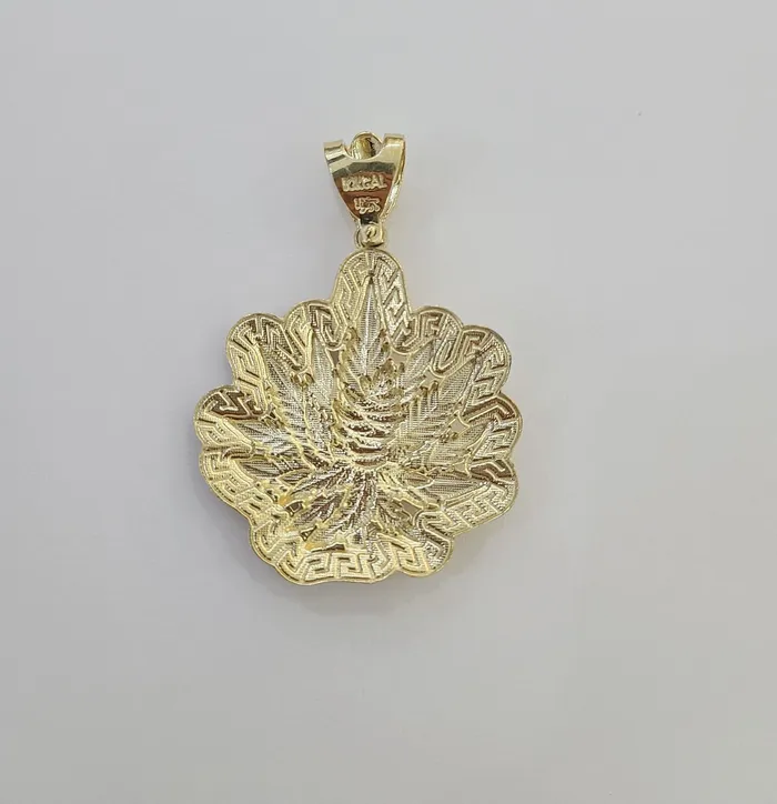PreStyled Sets Globatwatches10 10K Real Yellow Gold Marijuana Leaf Charm Pendant High Weed Gold 10kt