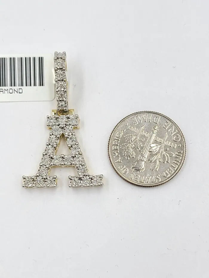 Real 10k Gold Diamond Letter A Initial Alphabet CharmPendant 125 Globalwatches10 Charm Necklaces