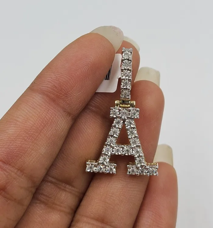 Real 10k Gold Diamond Letter A Initial Alphabet CharmPendant 125 Globalwatches10 Charm Necklaces
