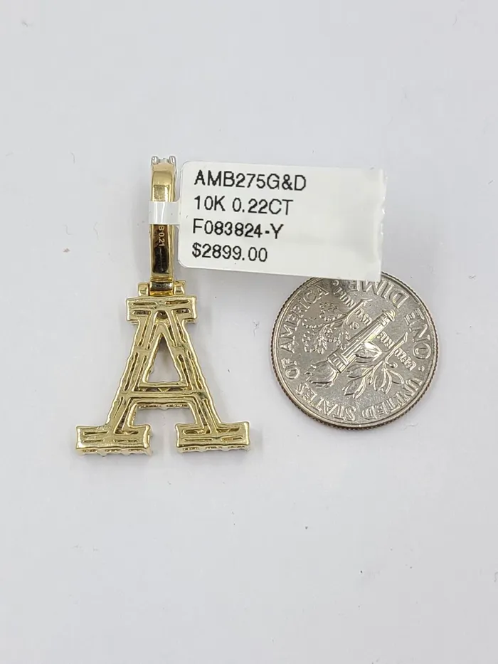 Real 10k Gold Diamond Letter A Initial Alphabet CharmPendant 125 Globalwatches10 Charm Necklaces