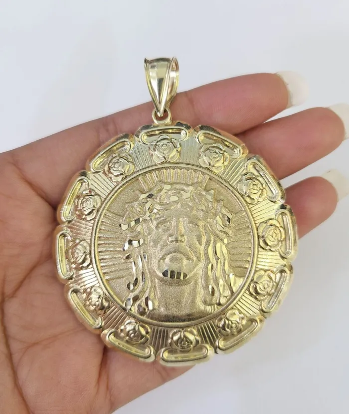 Real 10K Jesus Virgin Mary Pendent Charm Two Sided 10kt yellow Gold 3 Guadalupe Gold and Diamond Charm Necklaces