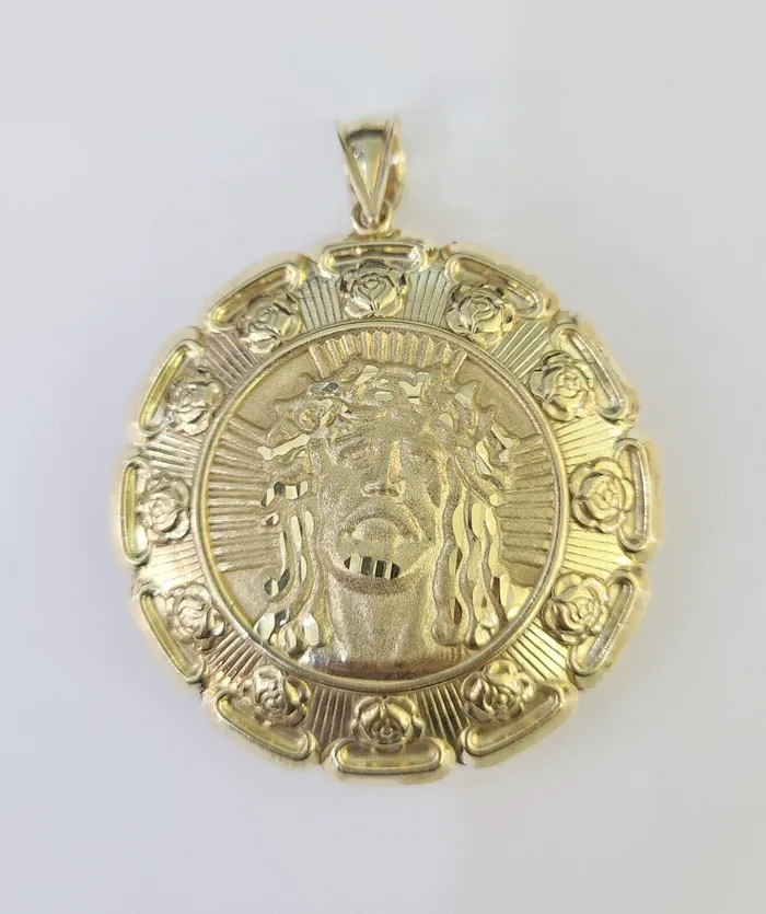 Real 10K Jesus Virgin Mary Pendent Charm Two Sided 10kt yellow Gold 3 Guadalupe Gold and Diamond Charm Necklaces